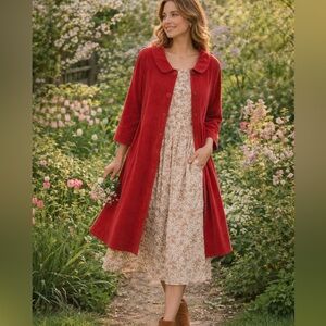 April Cornell Pink Corduroy Swing Coat Cottagecore Spring Jacket Button Front